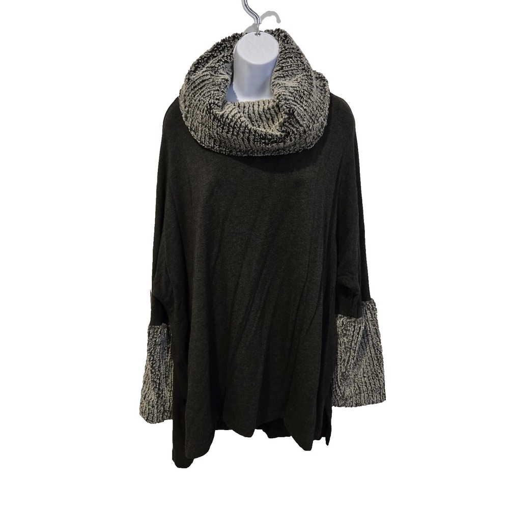 Capote Women's Lagenlook Sweater Faux Fur Cowl Neck Collar and Sleeves Cozy XL